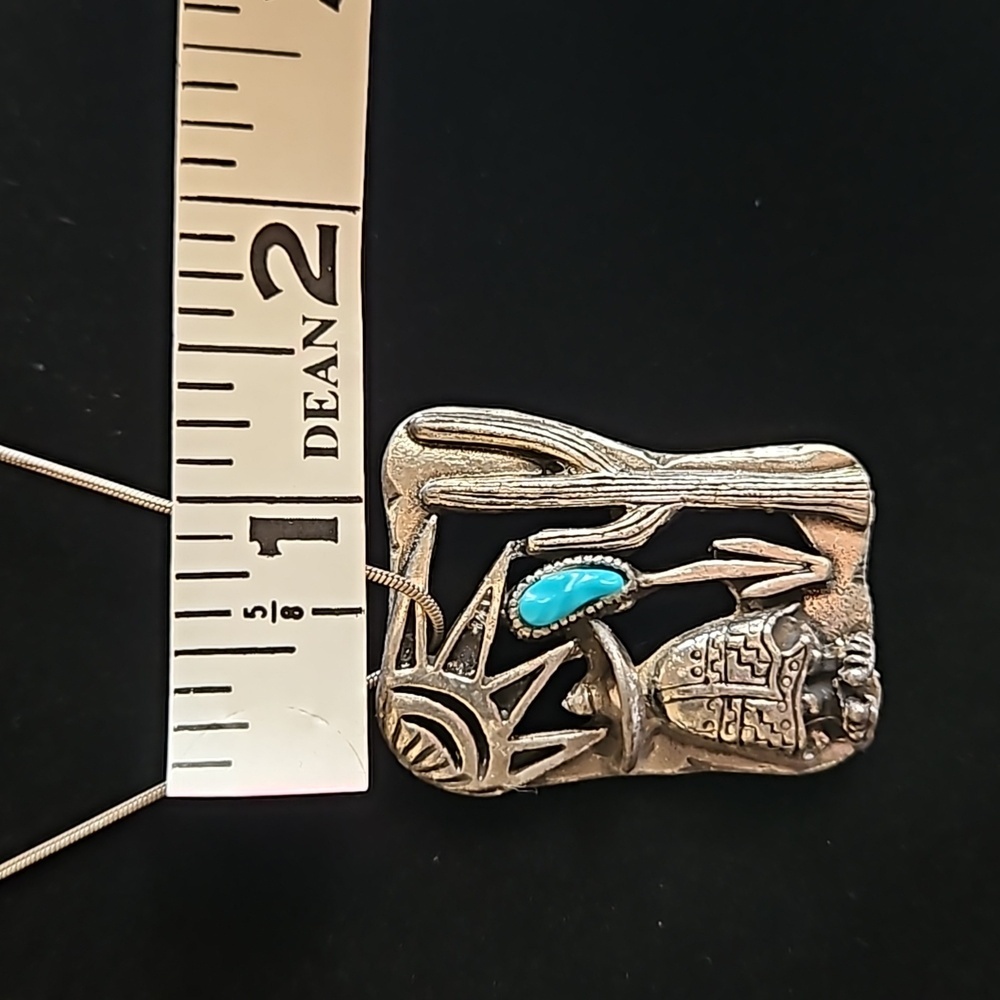 Southwestern silver necklace with turquoise colored stone - Picture 7 of 7